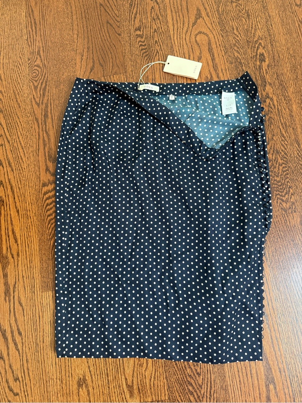 DÔEN Navy Laurie Skirt with White Polka Dots, NWT